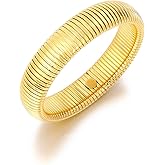 CONRAN KREMIX Gold Chunky Bangle Stretch Bracelets For Women 14K Real Gold Filled Stainless Steel Cuff Bracelet Non Tarnish Trendy Jewelry 16MM
