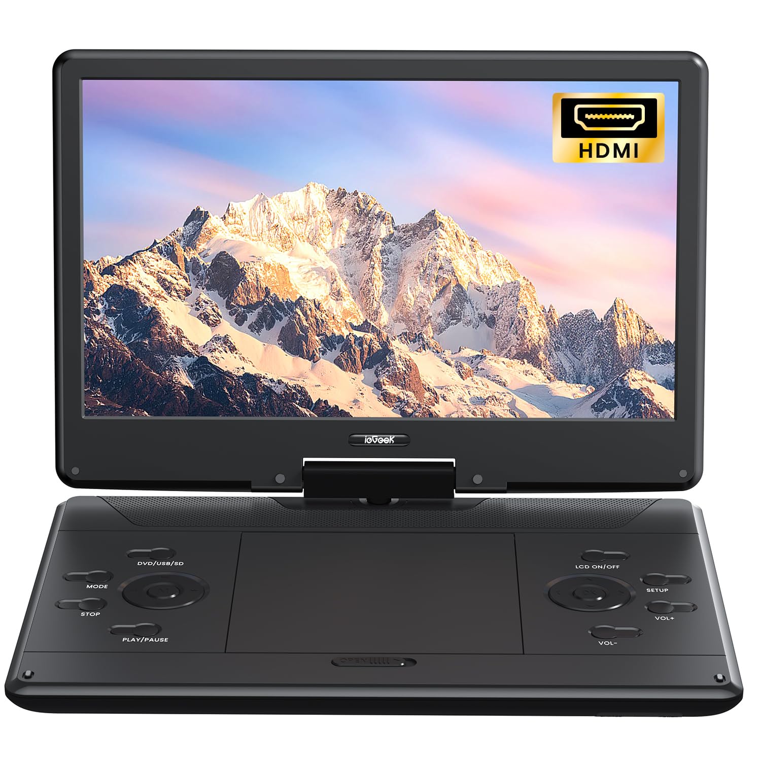 Photo 1 of ieGeek 15.9" Portable DVD Player with 14.1" Swivel Screen, HDMI Input, 6-Hour Rechargeable Battery, Region Free, USB/SD Playback, Ideal Gift for Seniors, Kids and Travel, Black