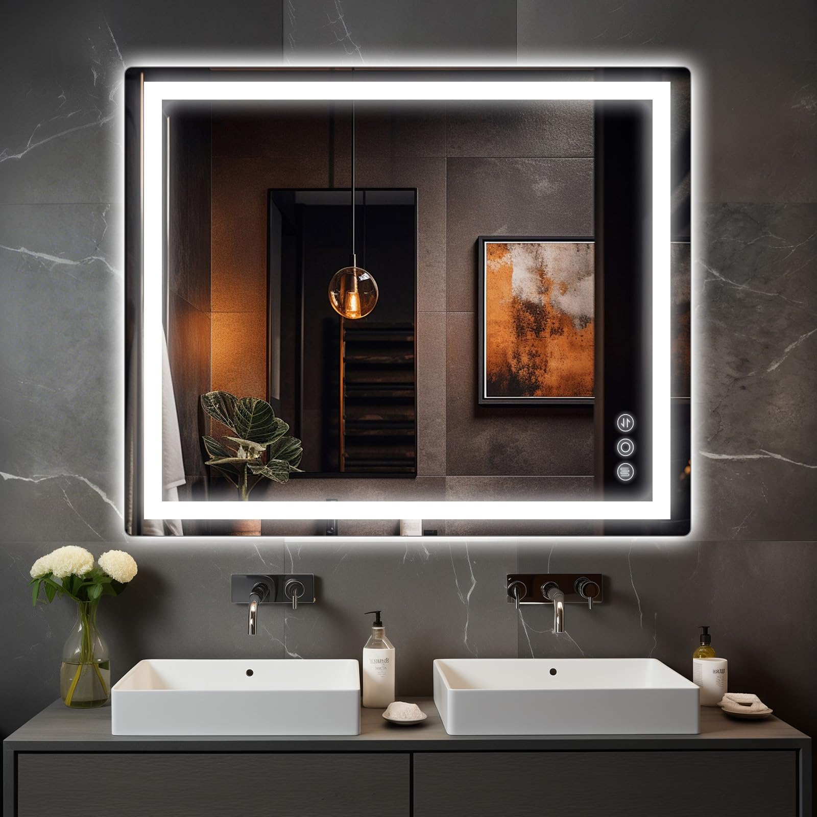Memobarco 30"x 36" Bathroom Mirror for Over Sink, Anti-Fog LED Bathroom Mirror with Lights, Memory 3 Colors Modes & Dimmable Bathroom Vanity Mirror Image