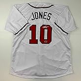 Facsimile Autographed Chipper Jones Atlanta White Reprint Laser Auto Baseball Jersey Size Men's XL