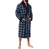 John Christian Men's Bonded Fleece Robe, Blue Check
