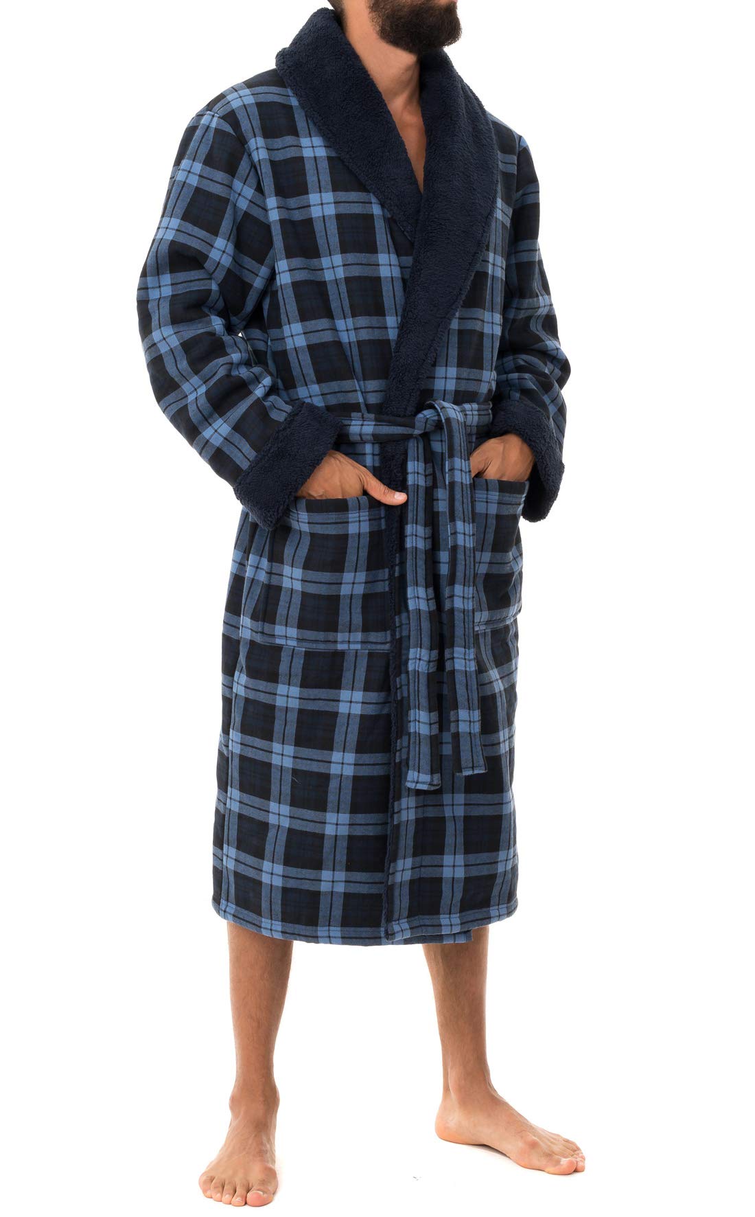 John Christian Men's Warm Bonded Fleece Dressing Gown, Blue / Navy, L