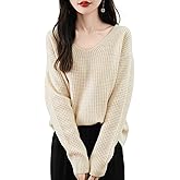 Chanyarn Women's 100% Merino Wool Sweater 2025 Fall Winter Casual V Neck Long Sleeve Waffles Knit Sweater Pullover