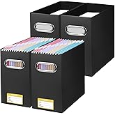 BALEINE File Organizer Box, Cardboard File Folder Organizer with Handle for Letter Size, Portable Collapsible Hanging Filing Box for Home Office Document Storage (4 Pack, Black)