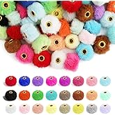 120 Pcs Fluffy Faux Fur Pom Pom Beads, Mlticolor Soft Fuzzy Poms for DIY Crafts, Jewelry, Keychains, Pens and Handicrafts, Bulk Multi-Colored Spacer Beads for Bracelets and Accessories(Color Random)