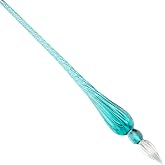 Jacques Herbin - Ref 21433T - Traditional Glass Quill Pen with Gift Box - Turquoise Colour - 18cm Long, Suitable for Fountain Pen Ink, Handmade, Twisted Glass Threads