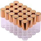MaxMau Roller Bottles for Essential Oils, 24pcs 5ml Roll on Bottle Clear Glass Sample Test Refillable with Opener Funnel Drop