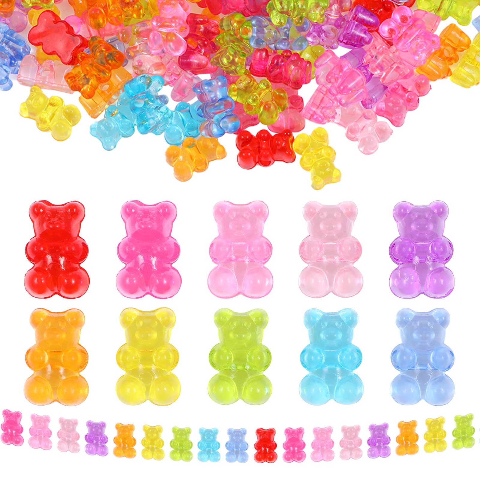 Photo 1 of 200pcs Clear Bear Beads Acrylic Gummy Mini Bear Spacer Bead Charm Mixed Colorful Cute Transparent Bear Loose Beads for DIY Bracelet Necklace Brooch Earring Clay Craft Making Deco Jewelry Kit