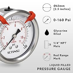 SCTSNSR 0 to 160 Psi Pressure Gauge, Glycerin