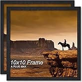 A PLUS MAX 10x10 Picture Frame Set of 2, Black Engineered Wood Frame for 10 x 10 Inch Picture Poster Photo, Light Weight 10 by 10 Frame with Wood-grain for Wall - 2 Pack/Black/10 x10