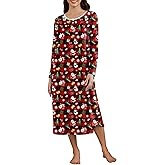 Ekouaer Women's Long Sleeve Nightgown Long Sleepshirt Henley Nightgowns Full Length Sleep Dress with Pockets S-3XL