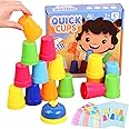 Aidjoin Quick Stacking Cups Set - Engaging Educational Speed Training Cup Stacking Set for Kids Games, Parent-Child Interactive Toys with 54 Cards & 1 Bell