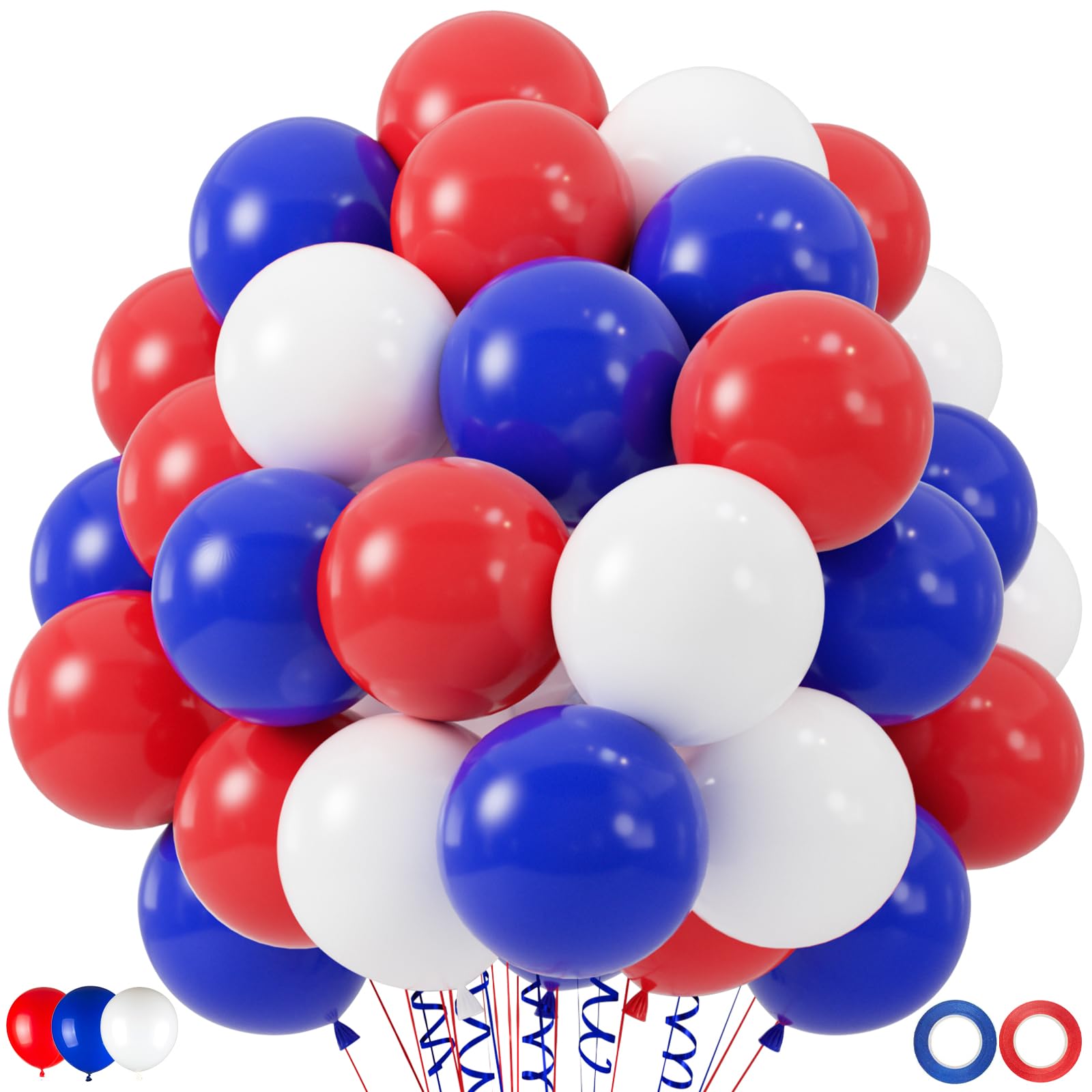 Photo 1 of 100pcs Red White and Blue Balloons, 12 inch Independence Day Patriotic Balloons for 4th of July Graduation Baseball Birthday Party Decorations