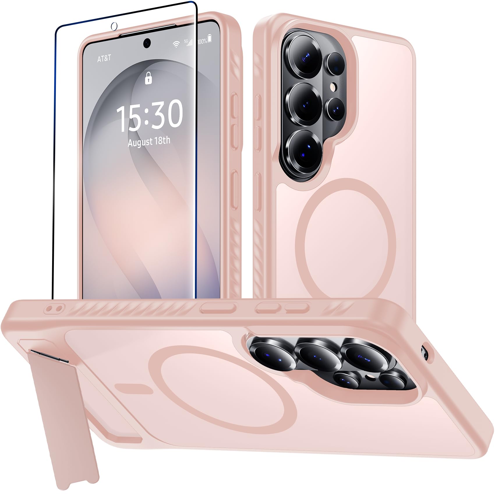 For Samsung Galaxy S26 Ultra Case with Kickstand,1*Screen Protector,[Compatible with Magsafe]Translucent Matte Military-Grade Protection,Magnetic Phone Case for Samsung Galaxy S26 Ultra,6.9"-Pink
