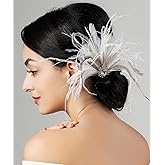 Chmier Bridal 1920s Flapper Feather Hair Clip Pin Crystal White Feather Roaring 20s Headpiece Prom Party Festival Hair Jewelry for Women