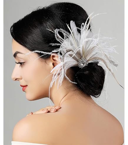 Amazon.com : Formery 1920s Feather Hair Clips White Peacock  display picture 2