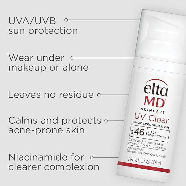 ELTAMD UV CLEAR FACE SUNSCREEN SPF 46, OIL FREE FOR FACE WITH ZINC OXIDE, DERMATOLOGIST RECOMMENDED SUNSCREEN LOTION, FOR ACNE-PRONE SENSITIVE SKIN, 1.7 OZ PUMP