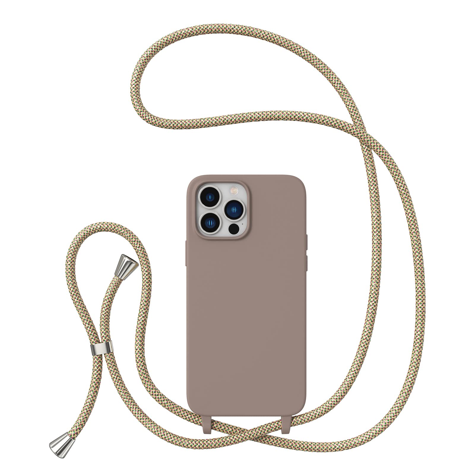ZTOFERA Crossbody Lanyard Case for iPhone 12 Pro Max (6.7"), Liquid Silicone Protective Phone Case with Strap Adjustable Neck Cord Necklace Soft Cover, Brown