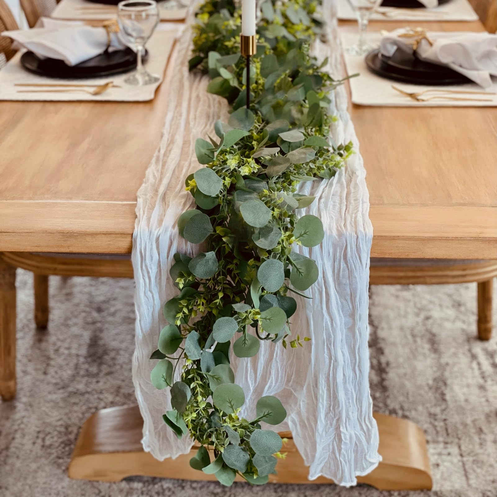 Photo 1 of CQURE 2 Pack 5.9ft Eucalyptus Garland, Artificial Greenery Garland Fake Silver Dollar Eucalyptus Leaves Spring Wreath Vines for Wedding Table Party Mantle Bedroom Wall Room Decor