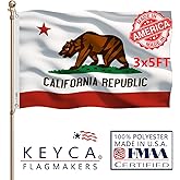 KEYCA California Republic State Flag 3x5 FT Made in The USA-Heavy Duty Vibrant Colors Double Sided Cali CA Flag with 2 Brass Grommets for Home/Company/Indoor Outdoor Decoration