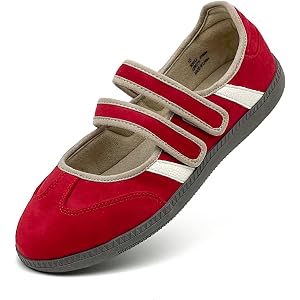 Mary Jane Shoes for Women, Breathable Lightweight Casual Flats Sneakers PU Leather Non-Slip Memory Foam Comfortable Slip On D