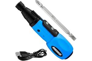NEIKO 10577A Cordless Power Screwdriver | 1/4” Hex Auto-Lock Safety Chuck | Includes Phillips and Flathead Bit | USB Rechargeable Lithium-Ion Technology | Auto and Manual Mode