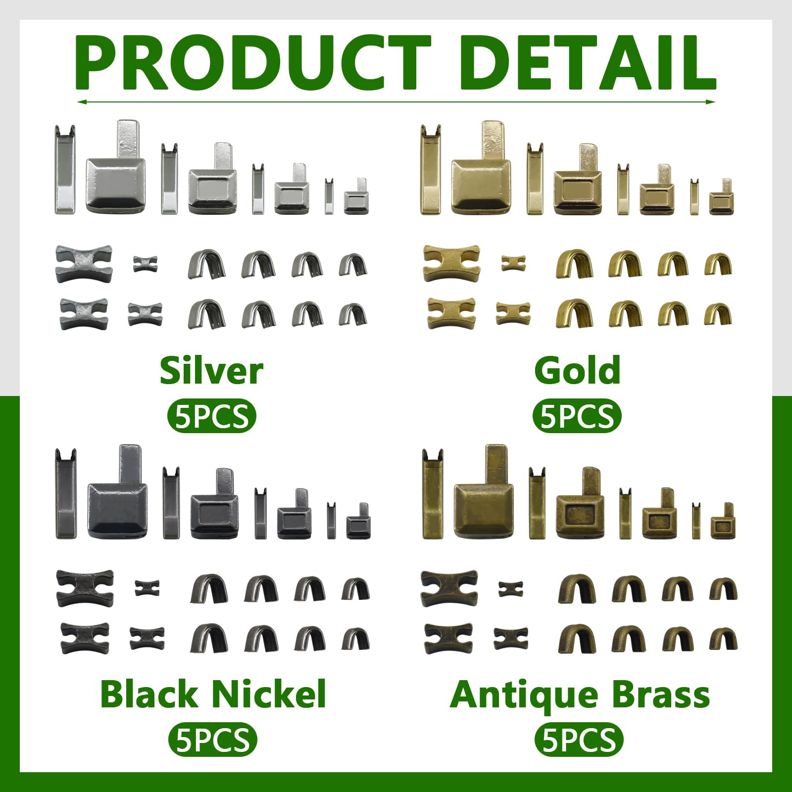 SHRJ 80Pcs Metal Insertion Pin Set Zipper Repair Kit Latch Slider Retainer, Zipper Sewing Accessories Open-End Bottom Top Stops for Jacket, Coat, Backpack, Handbag, Jeans, 4 Sizes
