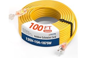 BBOUNDER 100 FT Outdoor Extension Cord Waterproof, 12/3 SJTW Heavy Duty 15A 1875W, Flexible 100% Copper 3 Prong Cords for Commercial Use and High Power Appliance, Yellow