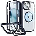 ESR for iPhone 15 Case with Stand, Compatible with MagSafe, Full-Body Military-Grade Drop Proof Case with Built-in 9H+ Tempered Glass Screen Protector, Armor Series, Clear Dark Blue