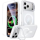 Peerock for iPhone 17 Pro Max Case with Stash Lens Stand and 9H Screen Protector, Fit for MagSafe, Military-Grade Drop Protection Phone Case for iPhone 17 Pro Max, 360° Full Protection, Frosted Clear