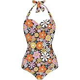 ELEDIZI Tummy Control One Piece Swimsuits for Women Full Coverage Halter Ruched Bathing Suit Summer Beach Outfits Size S-2XL