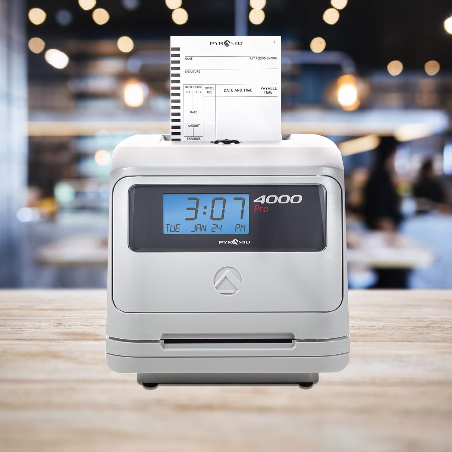 Pyramid Time Systems Model 4000 Auto Totaling Time Clock, 50 Employees, Includes 25 time Cards, Ribbon, 2 Security Keys and User Guide, Made in USA, Silver, "7.25""h x 7""w x 6.75"" d": Office Products