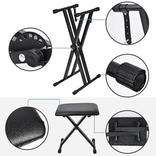 TIPATYARD KEYBOARD STAND & BENCH SET, UPGRADE HEAVY DUTY DOUBLE-X KEYBOARD STAND, ADJUSTABLE & PORTABLE DIGITAL PIANO STAND WITH LOCKING STRAPS