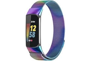 OMDBAGD Metal Mesh Loop Bands for Fitbit Charge 5/Charge 6 Band for Women Men, Adjustable Stainless Steel Wristbands Replacement Straps for Charge 5/6 Activity Tracker