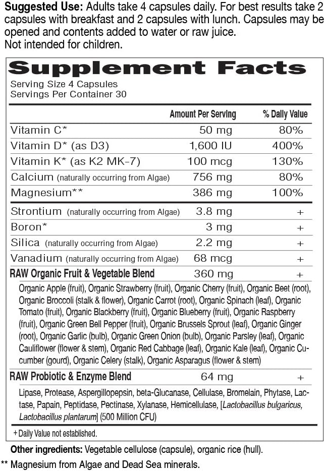 Garden of Life Raw Calcium Supplement - Vitamin Code Whole Food Calcium Vitamin for Bone Health, Vegetarian, 120 Capsules Packaging May Vary: Health & Personal Care
