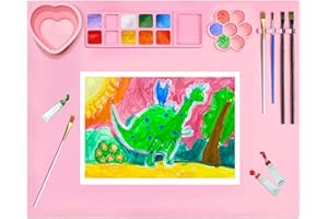 AMNCML Silicone Painting Mat,20"X16"Large Silicone Art mat, Art Mat with Cup, Easy Clean up, Protects Surfaces Perfectly. for Paint, Color, Play with Clay/Play Dough.(Pink)