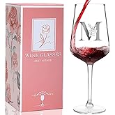 Personalized Wine Glass Gifts for Women, Monogrammed A-Z Wine Glass with Gift Box & Greeting Card, Customized Wine Glasses Initial Wine Glasses Gift for Birthday, Mothers Day, Best Friend, Sister (M)