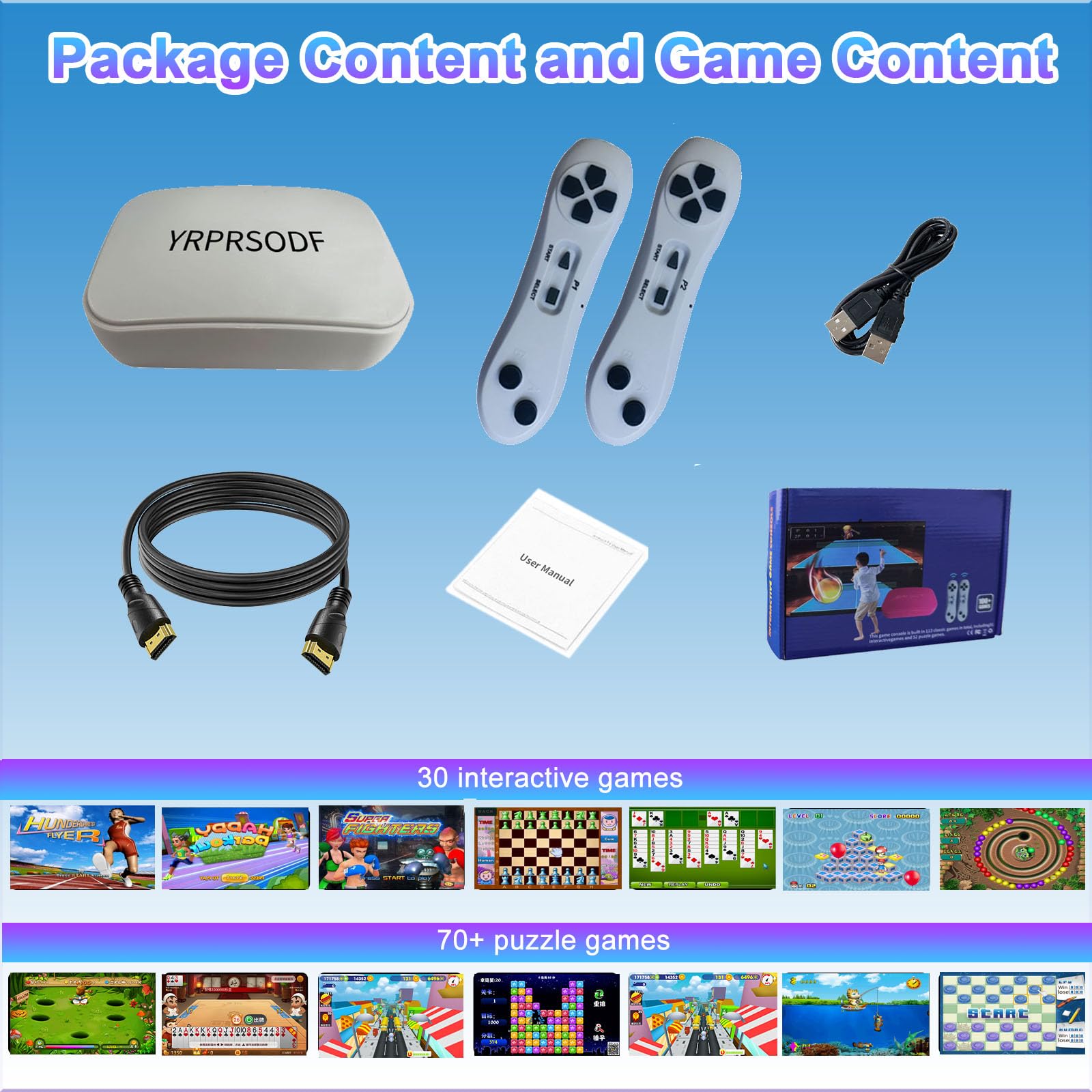 TV Game Console Built in 100+ Gam ES, Video Game Machine with 2.4G Wireless Gamepad Somatosensory Control, USB Plug and Play, Kid & Adult Interactive& Puzzle Games,Grey