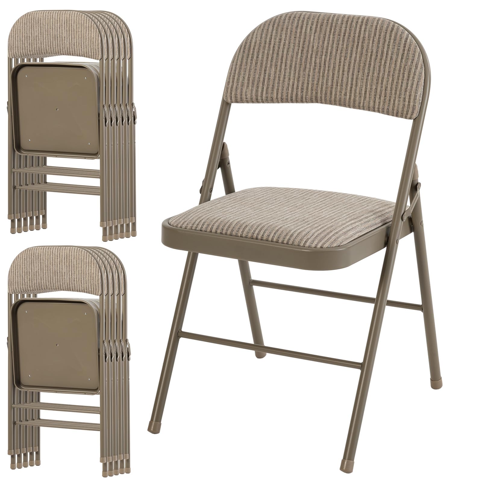 Photo 1 of *** PARTIAL SET - DOES NOT INCLUDE 12 CHAIRS SEE NOTES *** DUMOS 12 Pack Folding Chairs with Padded Cushion and Back - Fabric Stackable Portable Dining Chiars Set, for Home and Office, Conference, Wedding, Party, Patio, Garden, for Indoor Outdoor, Khaki