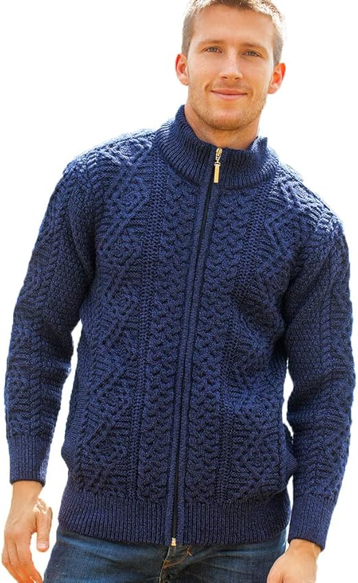 Irish Aran Knitwear Men's Full Zip Aran Sweater 6031 100 Wool at