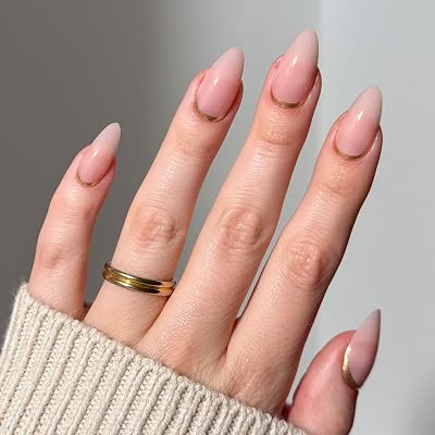 Glamnetic Goal Getter Press On Nails Medium Almond Neutral Gold Reverse French