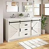 LUXOAK 60" Farmhouse Sliding Barn Door Double Vanity with Sink Combo, Freestanding Bathroom Vanity Cabinet with Drawers & Met