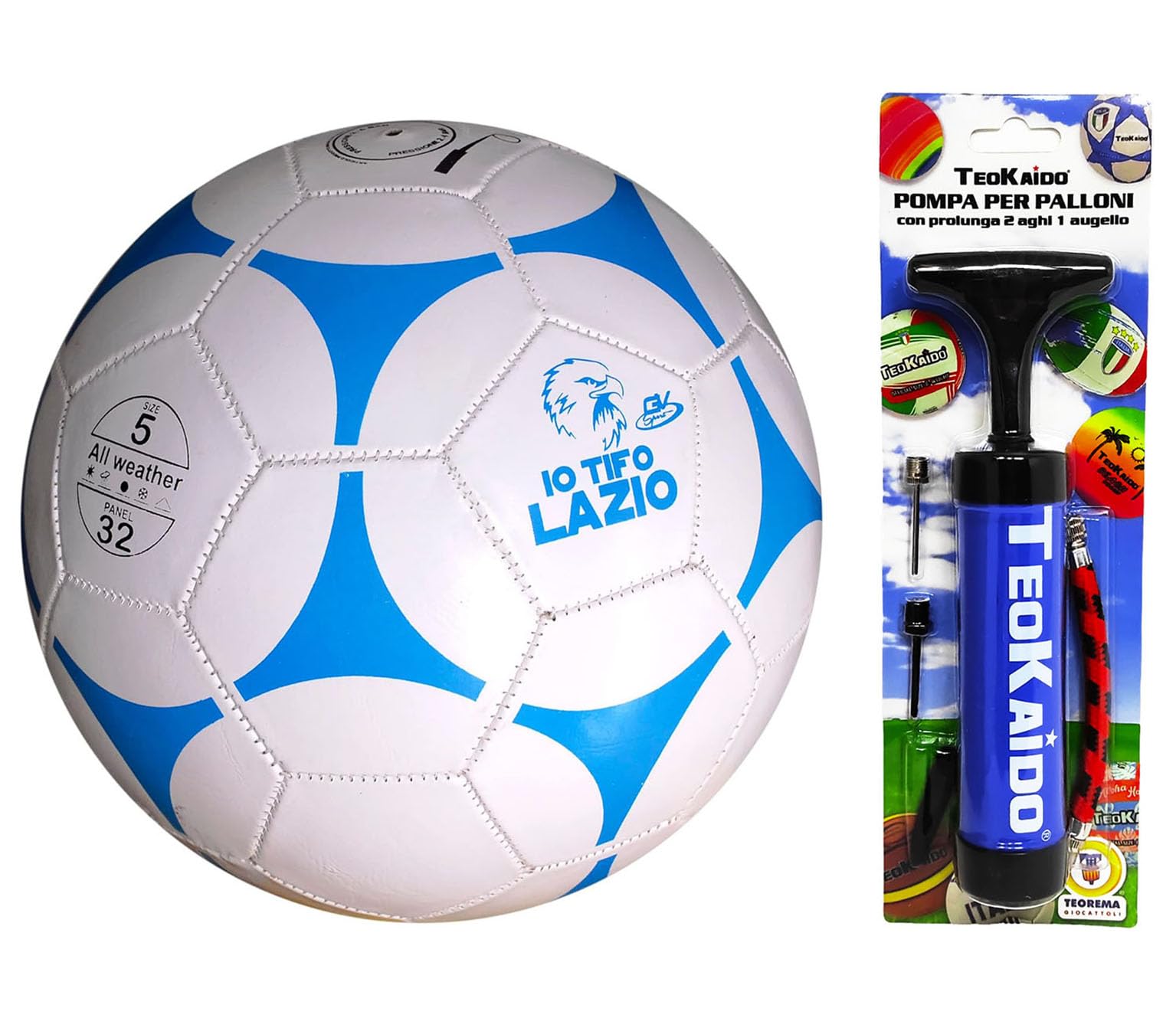 Io Tifo Lazio Glossy Football for Training or Match Size 5 Diameter 23 cm Size 5 with Portable Pump for Quick Inflation with Extension 2 Needles and a Nozzle