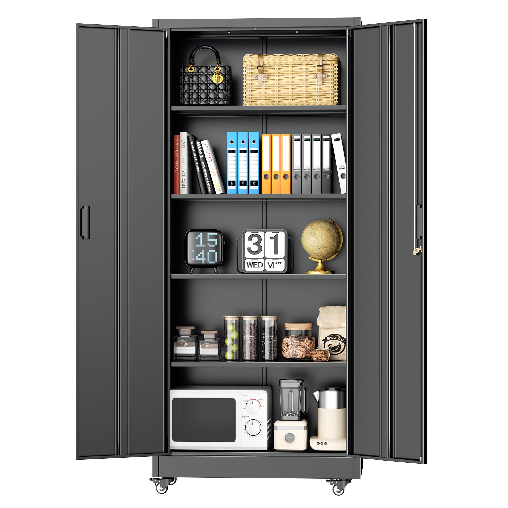 Photo 1 of INTERGREAT Metal Garage Storage Cabinet with Wheels, Rolling Storage Cabinet with Locking Doors and 4 Adjustable Shelves,- 73" Steel Tool Cabinet for Home Office,Garage,Warehouse?Black