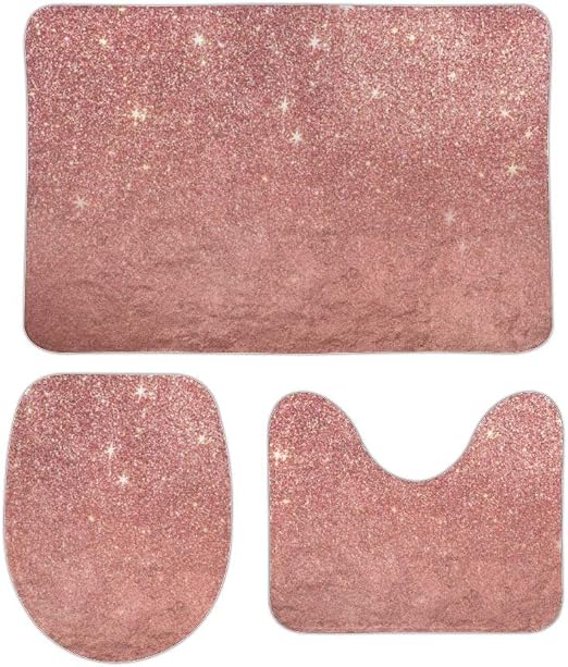 Amazon Com 3 Piece Bathroom Rug Set Bath Mat Shower Rug U Shaped Contour Mat Lid Cover Non Slip With Rubber Backing Girly Faux Rose Gold Glitter Crumbled Foil Ombre Bath Room Mats 20
