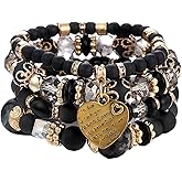 Bohemian Stackable Multi Layer Beaded Bracelets for Women Colorful Stacks Stretch Beads Heart Charm Elastic Bracelet Set Summer Beach Jewelry Gifts
