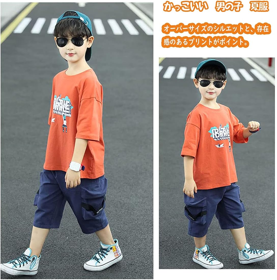 Amazon ユワンｙｕｗａｎ 子供服 韓国服 セットアップ キッズ 半袖トップス カーゴパンツ 上下セット 男の子 ハーフパンツ ショートパンツ ２点セット ボーイズ 夏服 韓国 かっこいい ショートパンツ ハーフパンツ 通販
