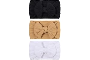 ANHAISHUILV 3 Pack Baby Knit Texture Nylon Headbands Hairbands Hair Bow Elastics Hair Accessories for Baby Girls Newborn Infant Toddlers Kids （White Black Khaki