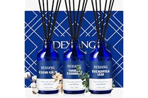 DEXIANG Reed Diffuser Set of 3,Clean Linen、Vanilla Cashmere、EucalyptusAromatherapy Oil,Room Decor、Bathroom Decor& Home Decor,Reed Diffuser for Gift 110ml x 3.