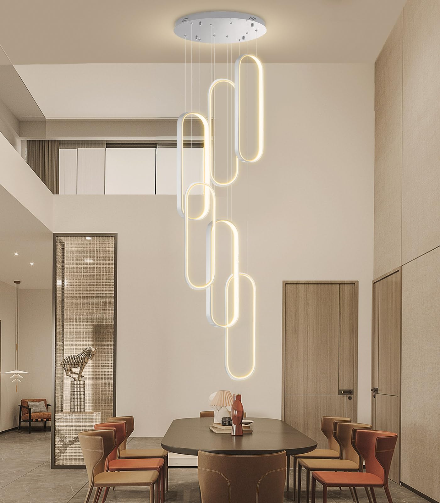 dolria 6 Rings Modern Chandelier LED Dimmable Pendant Lighting High ...
